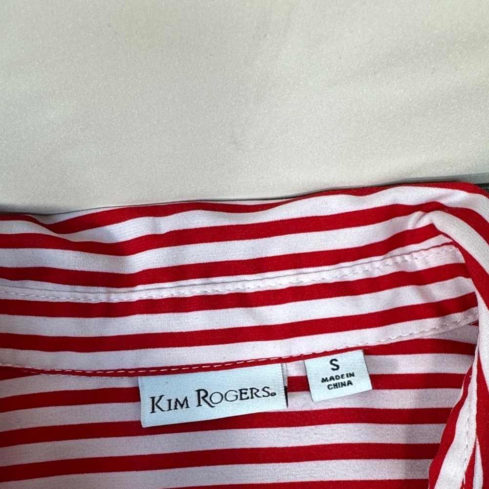 Red and White Striped Button Down Shirt woman’s small - Picture 2 of 6